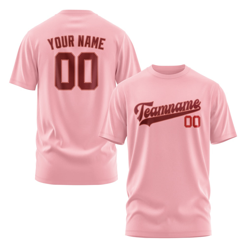Custom Light Pink Crimson Red T-Shirt