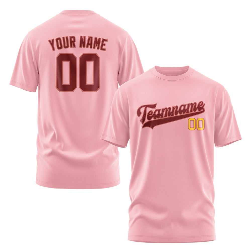 Custom Light Pink Crimson Red T-Shirt