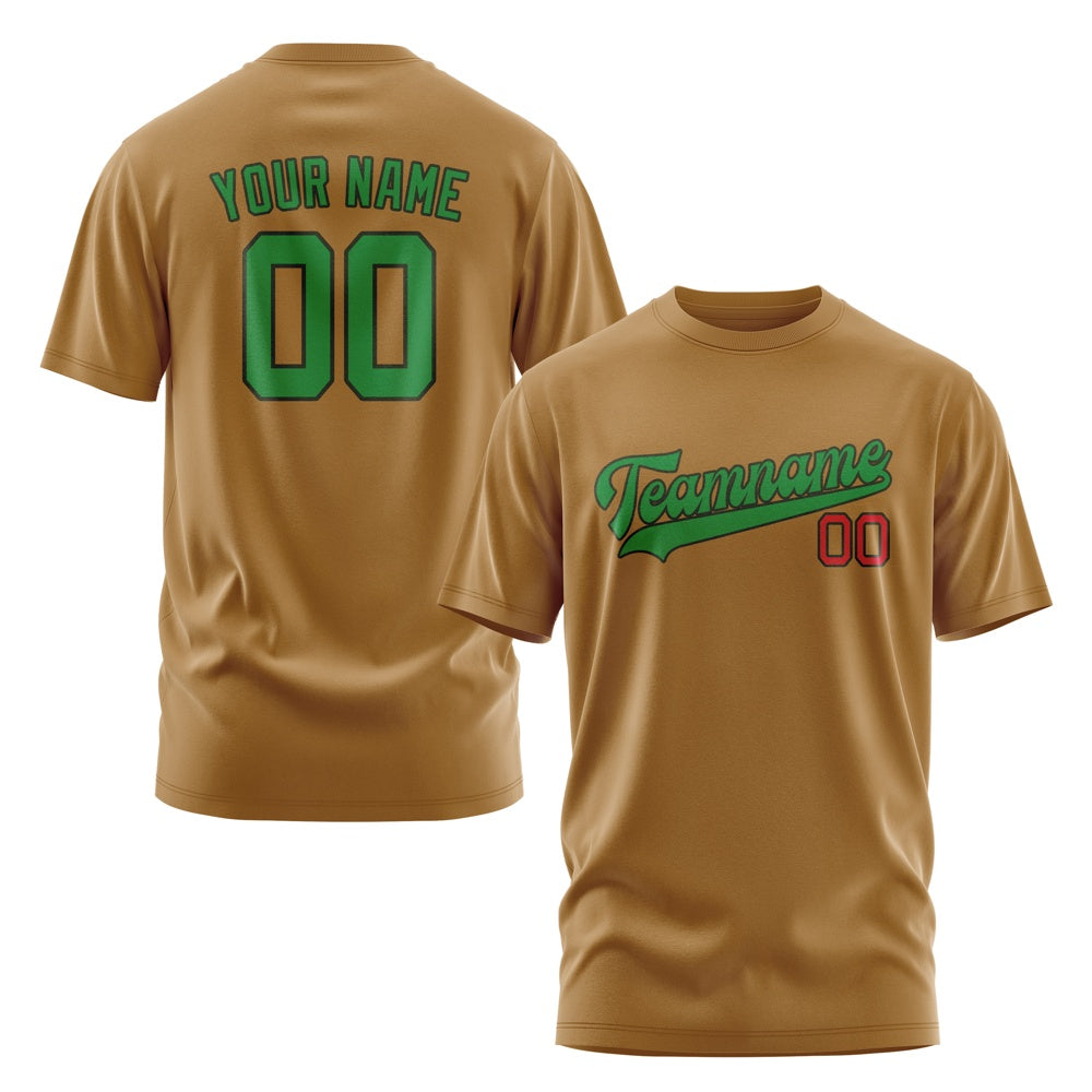 Custom Khaki Emerald Green T-Shirt
