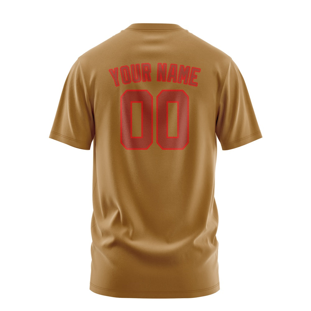 Custom Khaki Coral Red T-Shirt