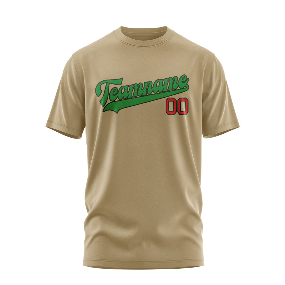 Custom Light Khaki Emerald Green T-Shirt