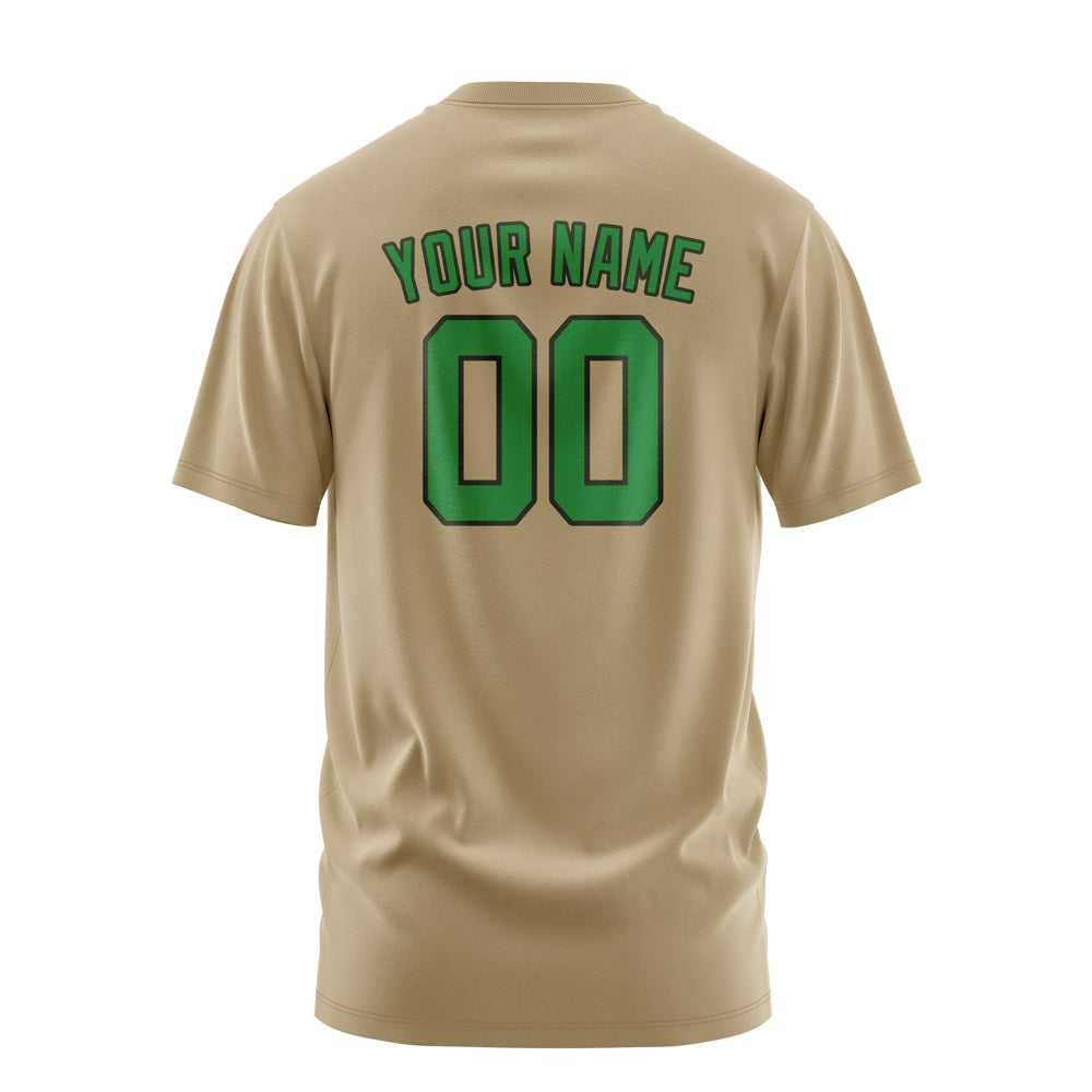 Custom Light Khaki Emerald Green T-Shirt