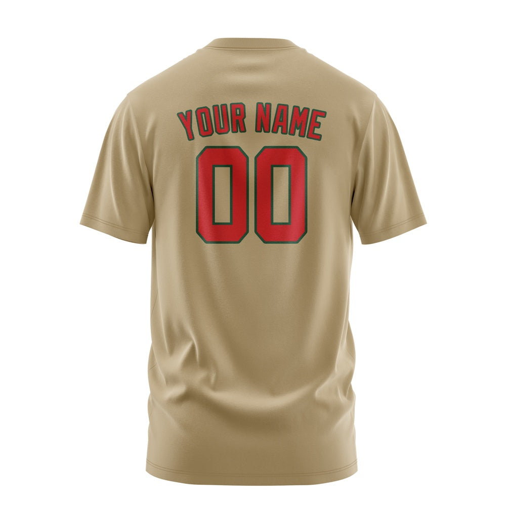 Custom Light Khaki Red T-Shirt