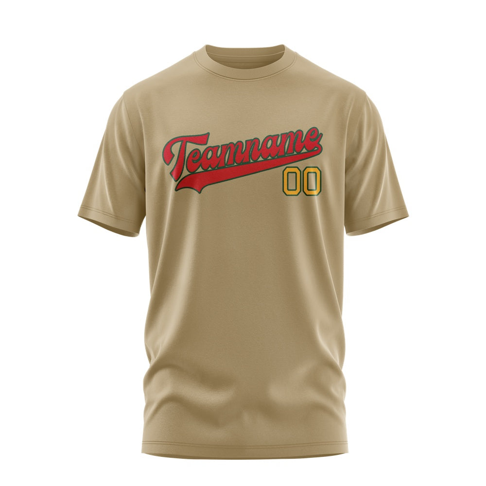 Custom Light Khaki Red T-Shirt