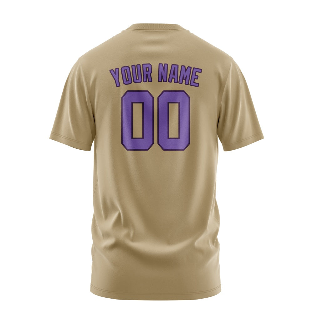 Custom Light Khaki Light Purple T-Shirt