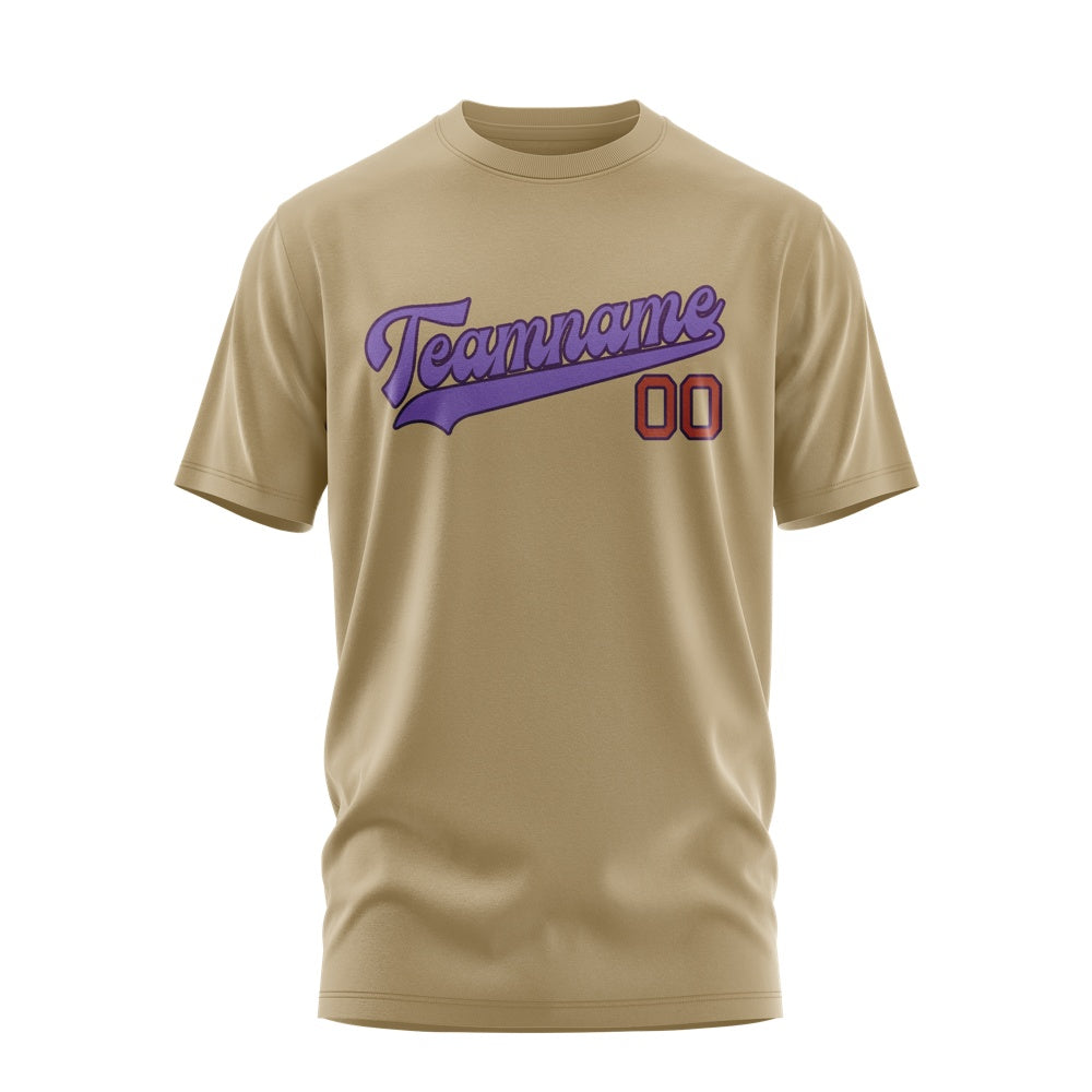 Custom Light Khaki Light Purple T-Shirt
