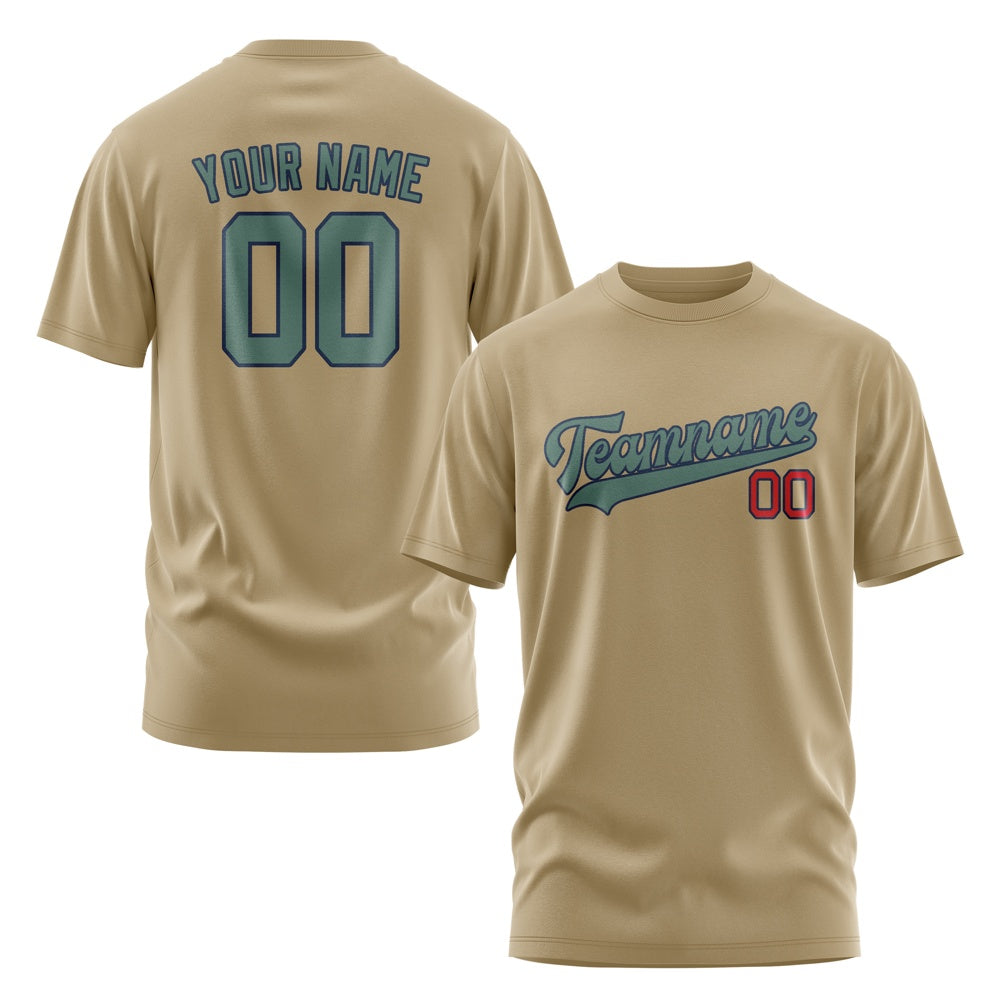 Custom Light Khaki Blue Green T-Shirt