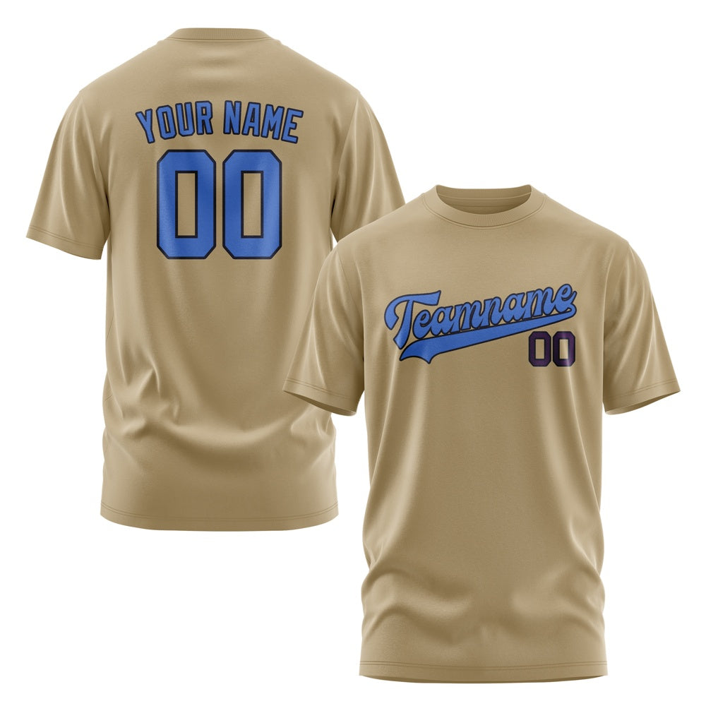 Custom Light Khaki Sky Blue T-Shirt