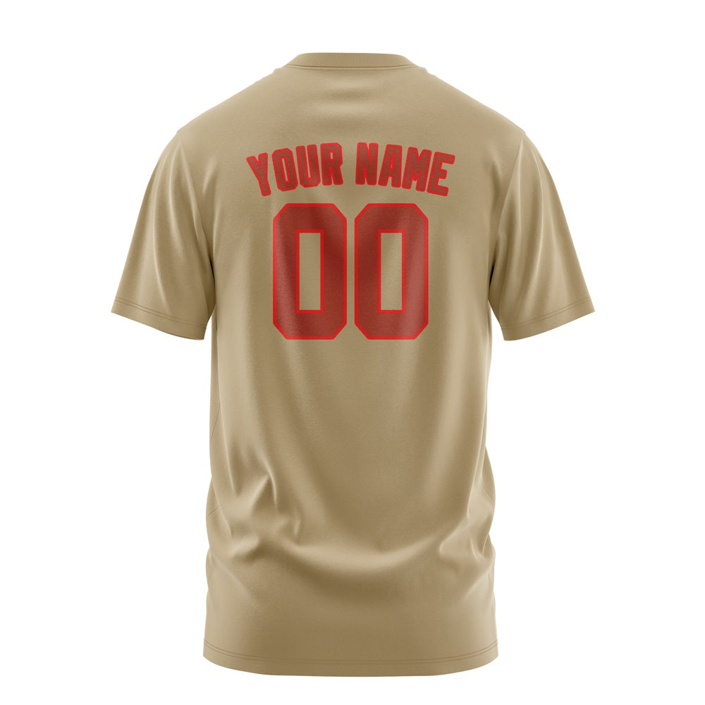 Custom Light Khaki Coral Red T-Shirt