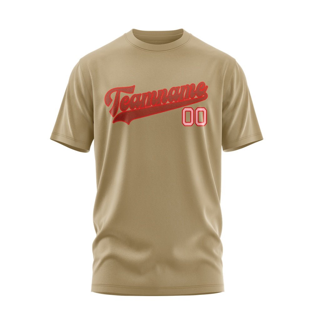 Custom Light Khaki Coral Red T-Shirt