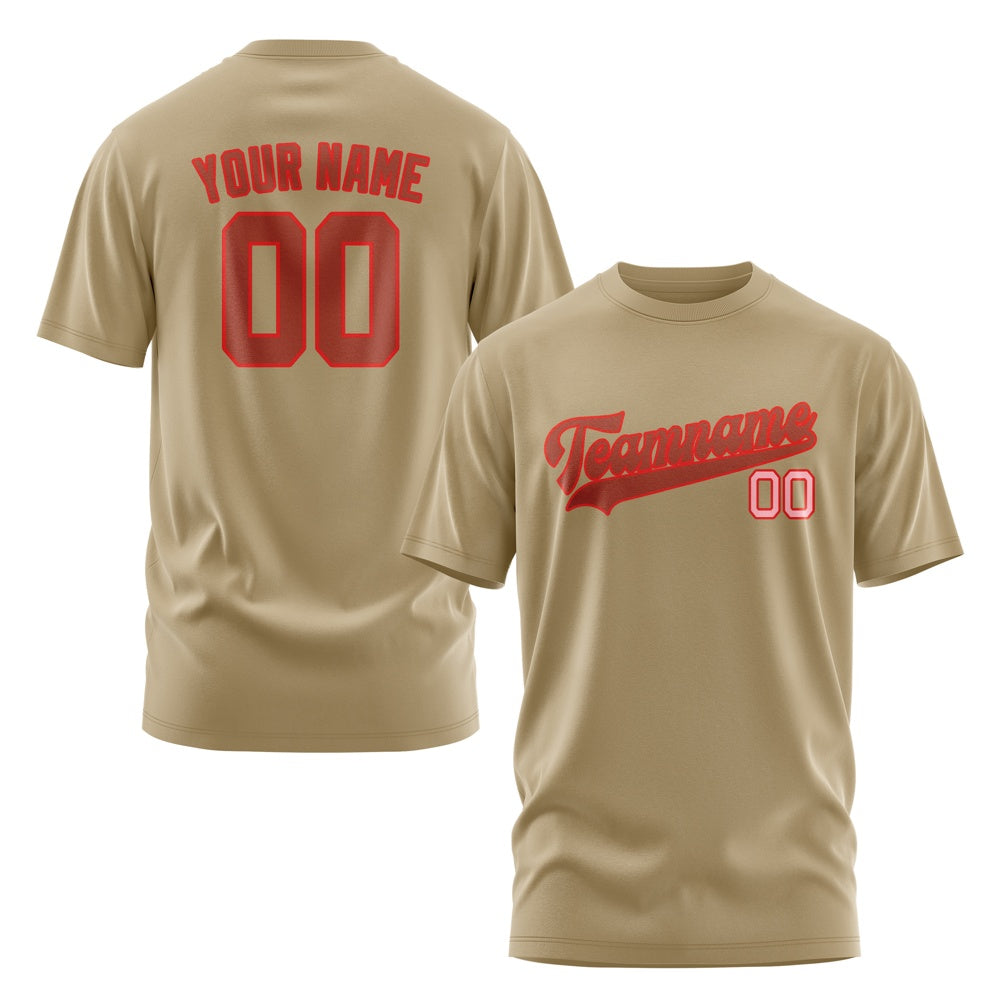 Custom Light Khaki Coral Red T-Shirt