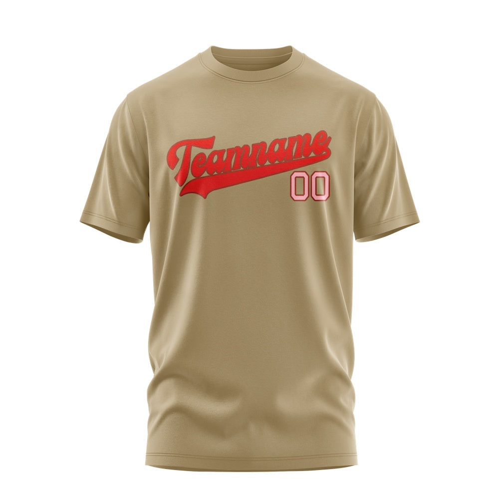 Custom Light Khaki Orange Red T-Shirt