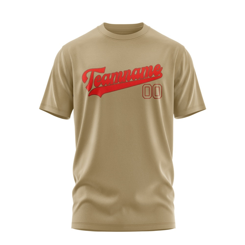 Custom Light Khaki Orange Red T-Shirt