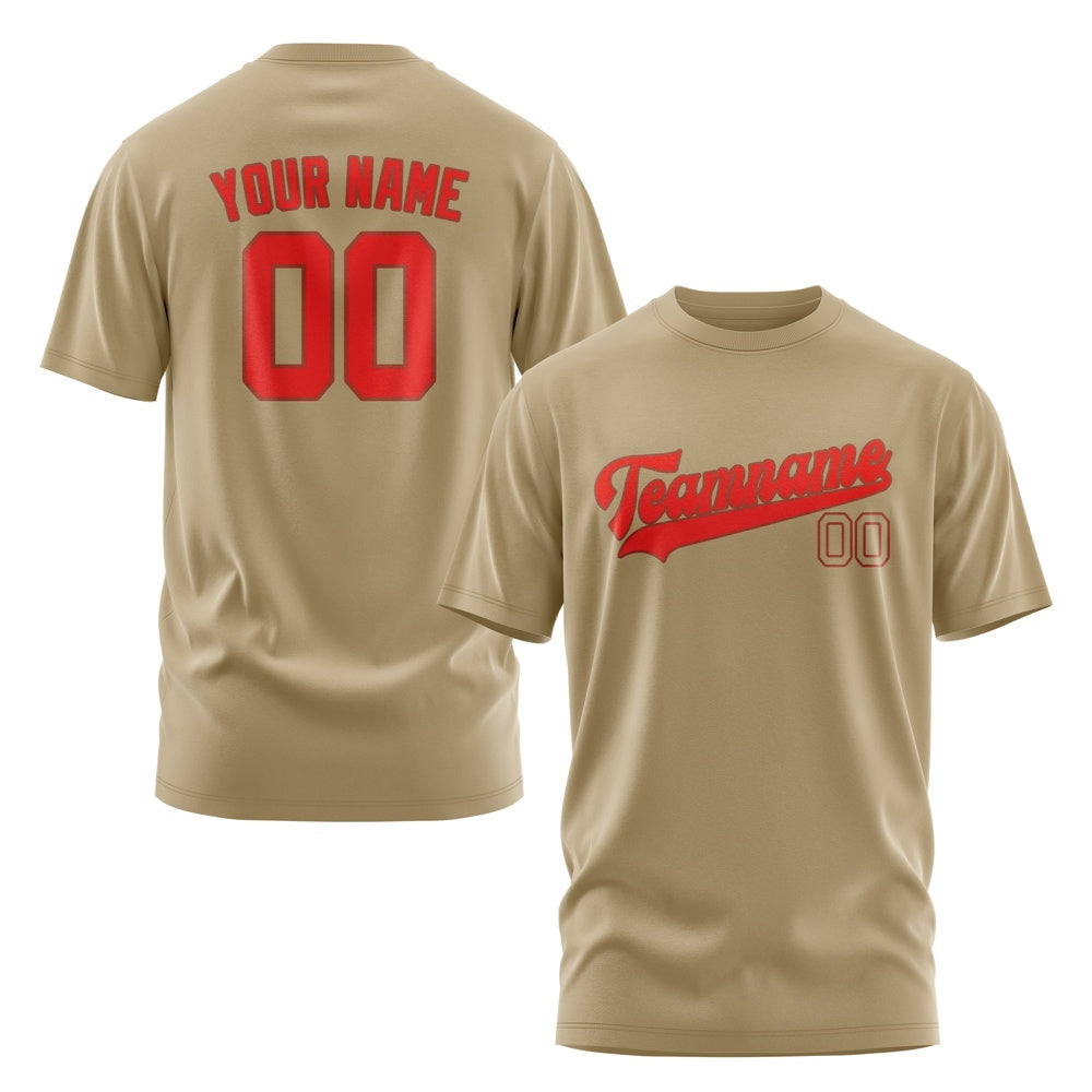 Custom Light Khaki Orange Red T-Shirt
