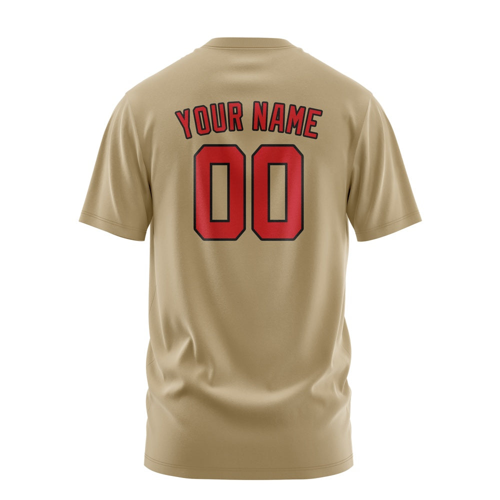 Custom Light Khaki Red T-Shirt