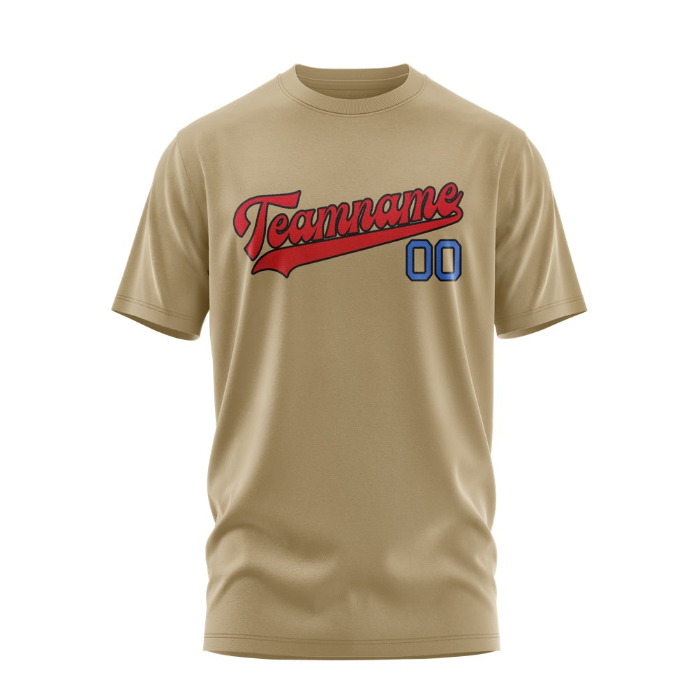 Custom Light Khaki Red T-Shirt