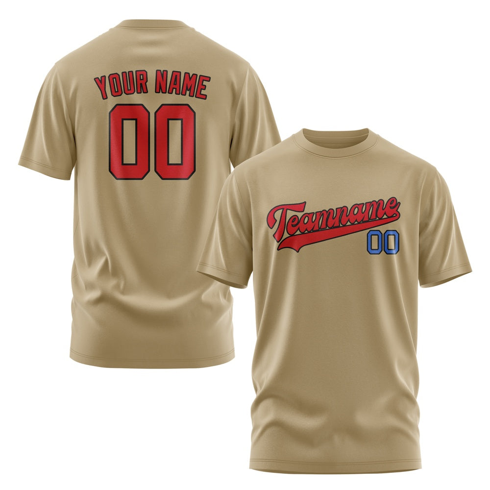 Custom Light Khaki Red T-Shirt