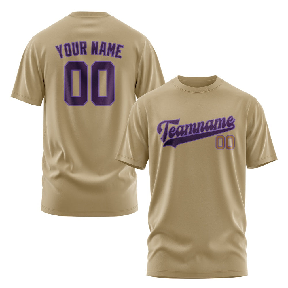 Custom Light Khaki Purple T-Shirt