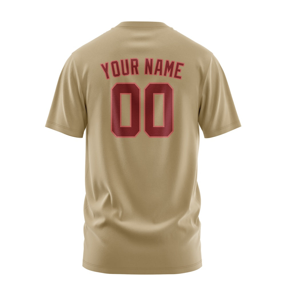 Custom Light Khaki Crimson Red T-Shirt