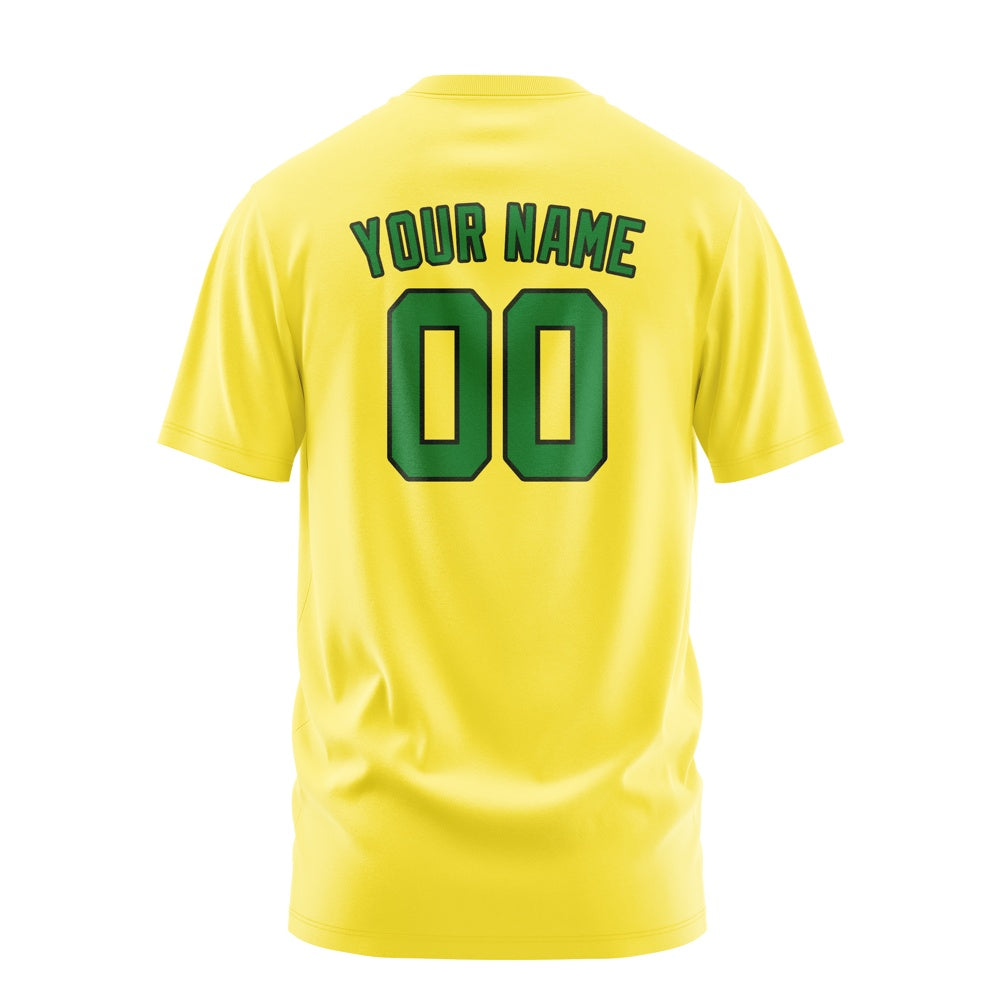 Custom Light Yellow Emerald Green T-Shirt