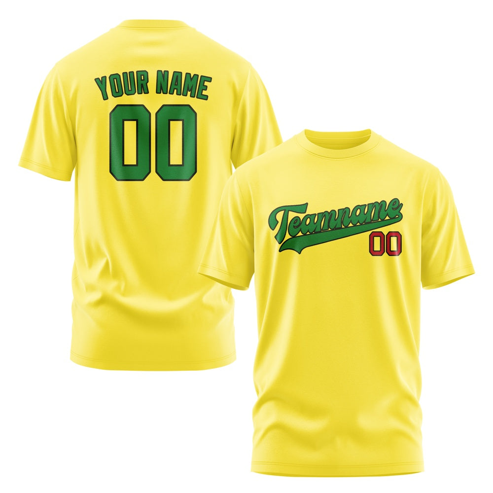 Custom Light Yellow Emerald Green T-Shirt