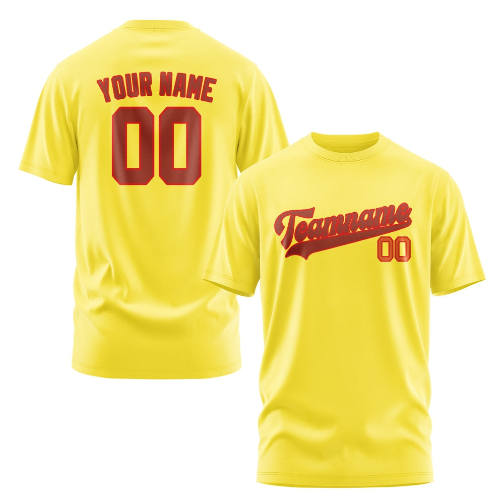 Custom Light Yellow Coral Red T-Shirt