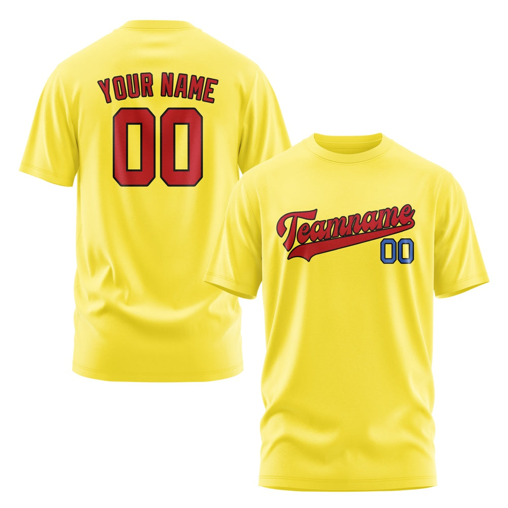 Custom Light Yellow Red T-Shirt