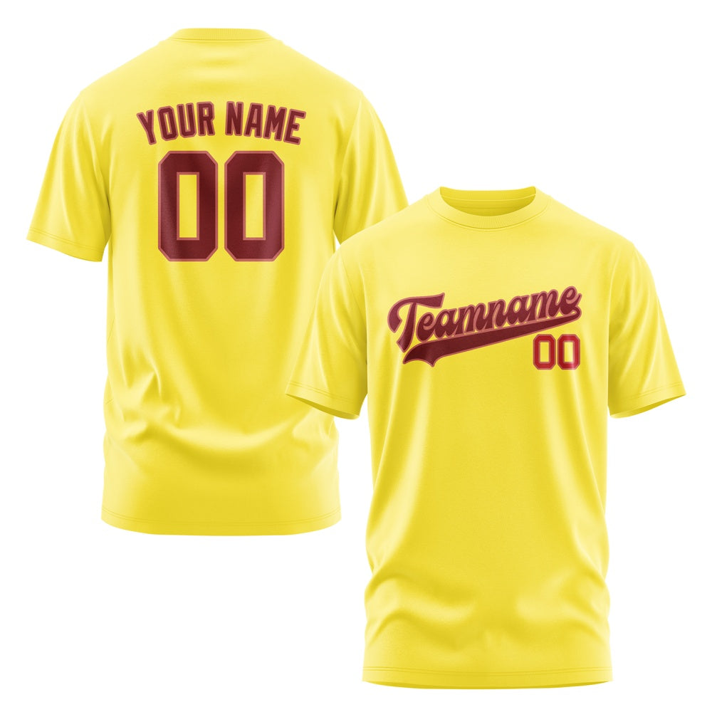 Custom Light Yellow Crimson Red T-Shirt