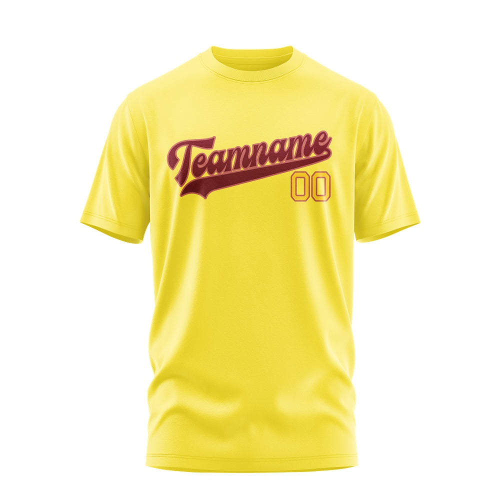 Custom Light Yellow Crimson Red T-Shirt